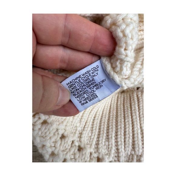 Saks Fifth Ave Chunky Knit Sweater Crew 100% Wool Neutral Ivory Sz M - Picture 5 of 6